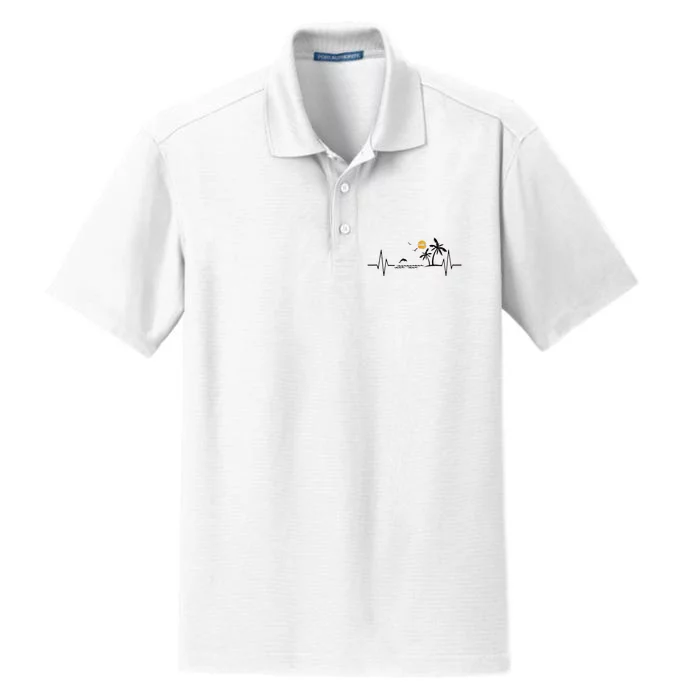 Heartbeat With Tropical Palm Trees Beach Island And Dolphin Dry Zone Grid Performance Polo