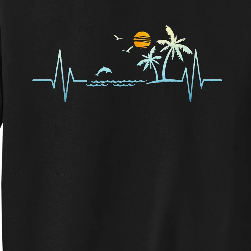 Heartbeat With Tropical Palm Trees Beach Island Sunset Sweatshirt