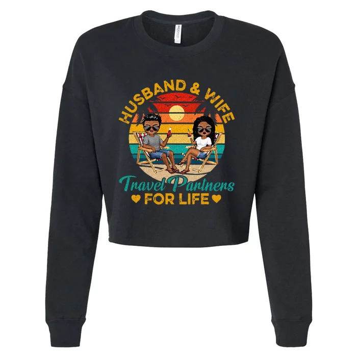 Husband Wife Travel Partners For Life Beach Summer Dark Cropped Pullover Crew