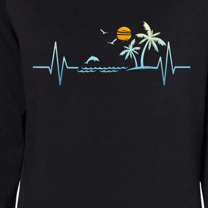 Heartbeat With Tropical Palm Trees Beach Island Sunset Womens California Wash Sweatshirt