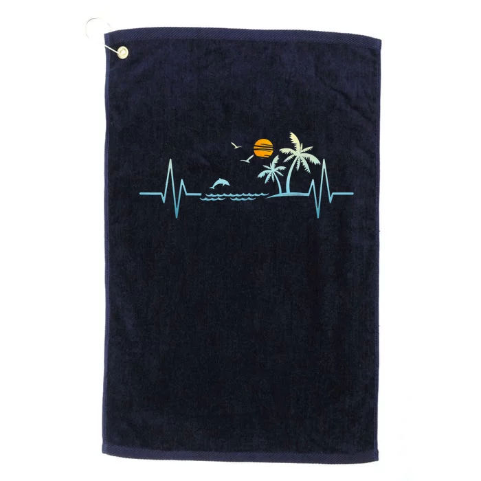 Heartbeat With Tropical Palm Trees Beach Island Sunset Platinum Collection Golf Towel