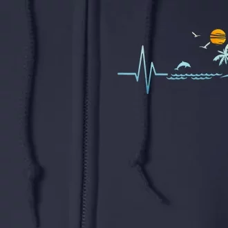 Heartbeat With Tropical Palm Trees Beach Island Sunset Full Zip Hoodie