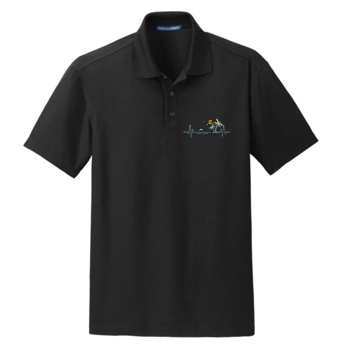 Heartbeat With Tropical Palm Trees Beach Island Sunset Dry Zone Grid Performance Polo