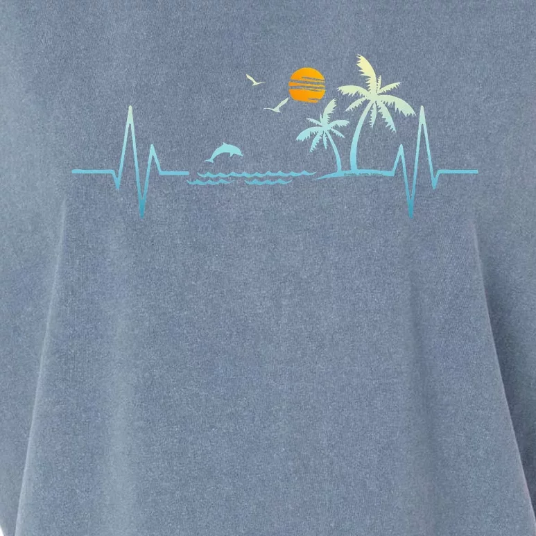 Heartbeat With Tropical Palm Trees Beach Island Sunset Garment-Dyed Women's Muscle Tee