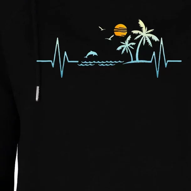 Heartbeat With Tropical Palm Trees Beach Island Sunset Womens Funnel Neck Pullover Hood