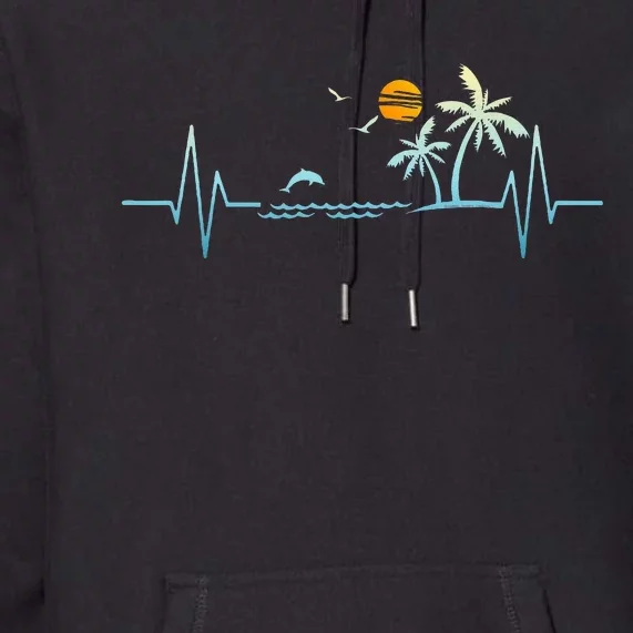 Heartbeat With Tropical Palm Trees Beach Island Sunset Premium Hoodie