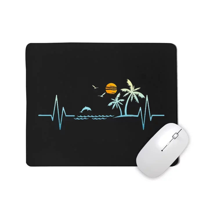 Heartbeat With Tropical Palm Trees Beach Island Sunset Mousepad