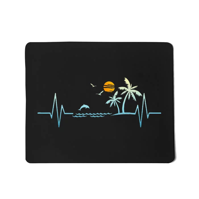 Heartbeat With Tropical Palm Trees Beach Island Sunset Mousepad