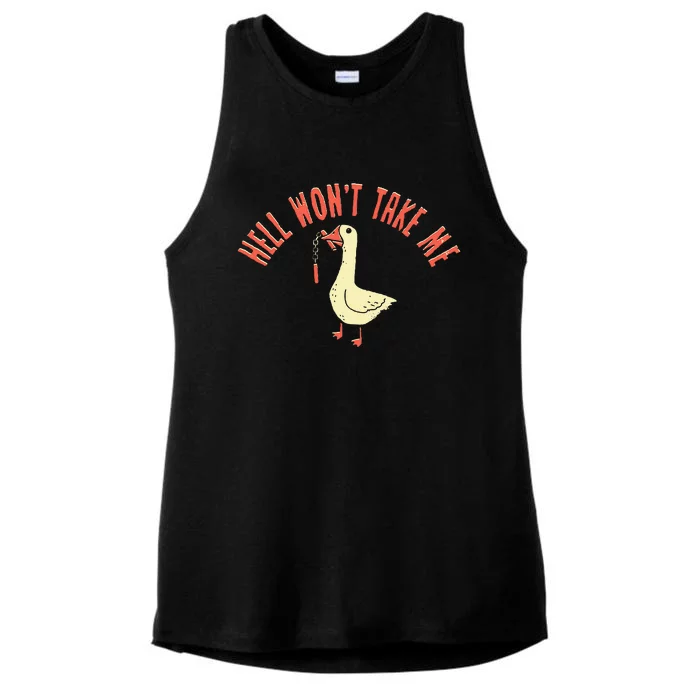 Hell Wont Take Me Funny Duck Ladies Tri-Blend Wicking Tank