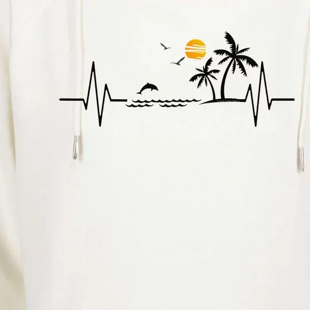 Heartbeat with Tropical Palm Trees Beach Island and Dolphin Womens Funnel Neck Pullover Hood