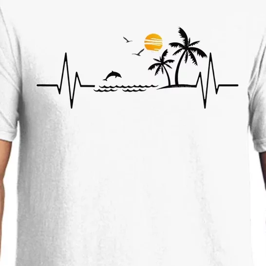 Heartbeat with Tropical Palm Trees Beach Island and Dolphin Pajama Set