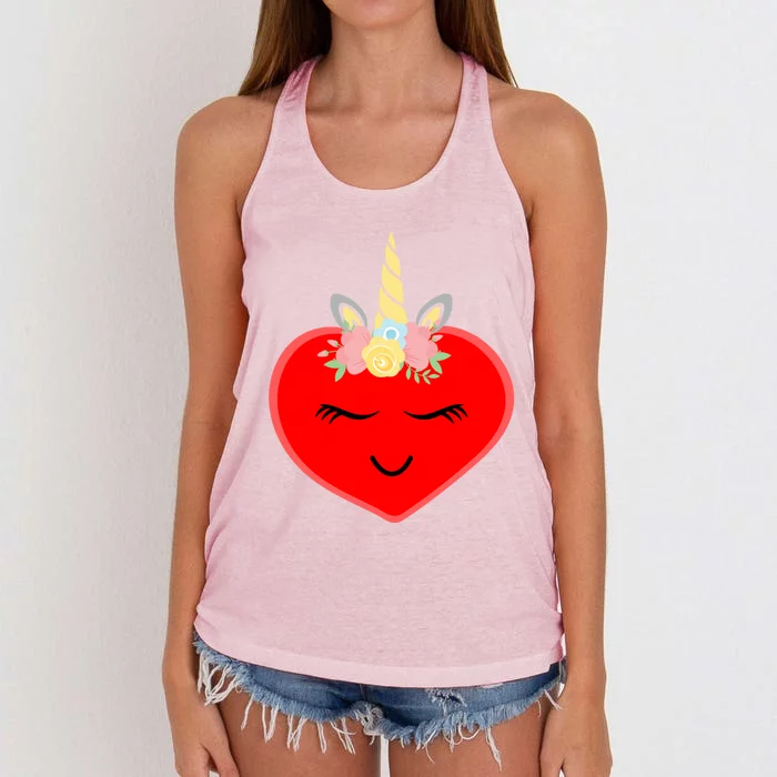 Heart With Unicorn Horn Cute Valentines Day Funny Unicorn Meaningful Gift Women's Knotted Racerback Tank