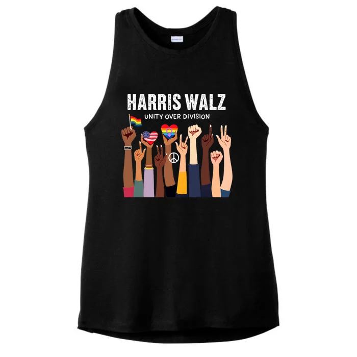 Harris Walz Unity Over Division Kamala Harris Hand Fist Ladies Tri-Blend Wicking Tank