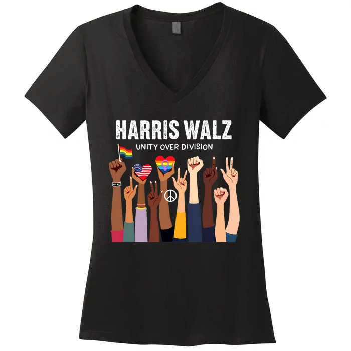 Harris Walz Unity Over Division Kamala Harris Hand Fist Women's V-Neck T-Shirt