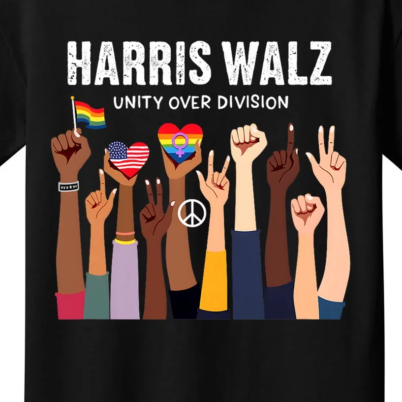 Harris Walz Unity Over Division Kamala Harris Hand Fist Kids T-Shirt