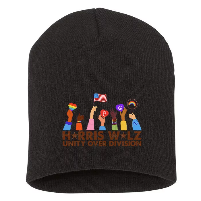 Harris Walz Unity Over Division Gift Short Acrylic Beanie