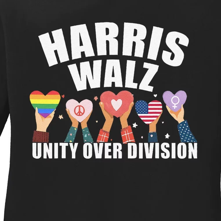 Harris Walz Unity Over Division Election 2024 Ladies Long Sleeve Shirt