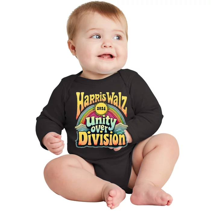 Harris Walz Unity Over Division Kamala Harris Election Day Baby Long Sleeve Bodysuit