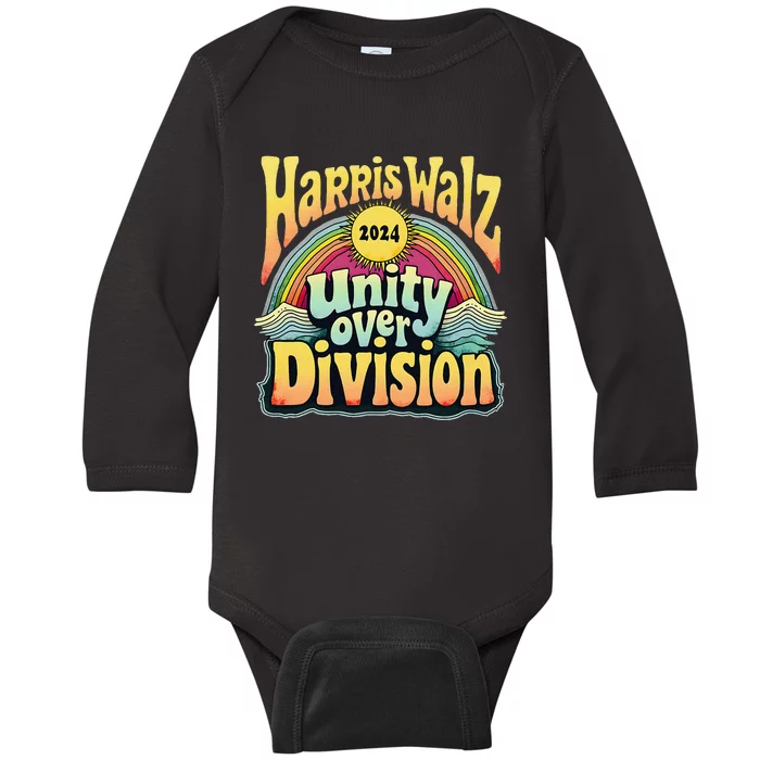 Harris Walz Unity Over Division Kamala Harris Election Day Baby Long Sleeve Bodysuit