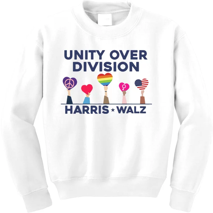 Harris Walz Unity Over Division Election 2024 Kids Sweatshirt