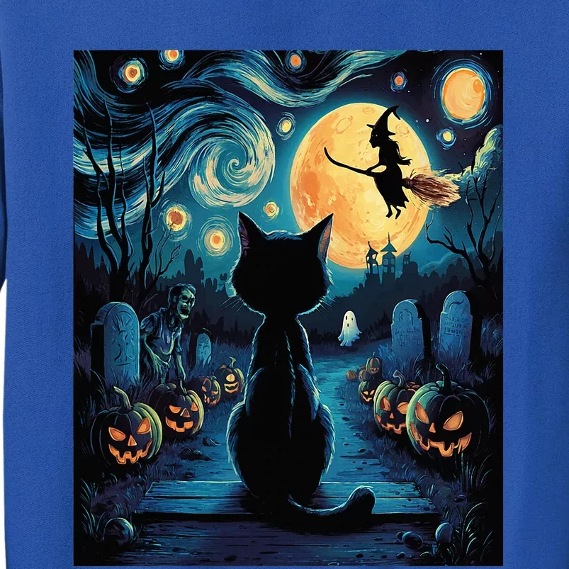 Halloween Witch Van Gogh Starry Night Black Cat Pumpkin Tall Sweatshirt