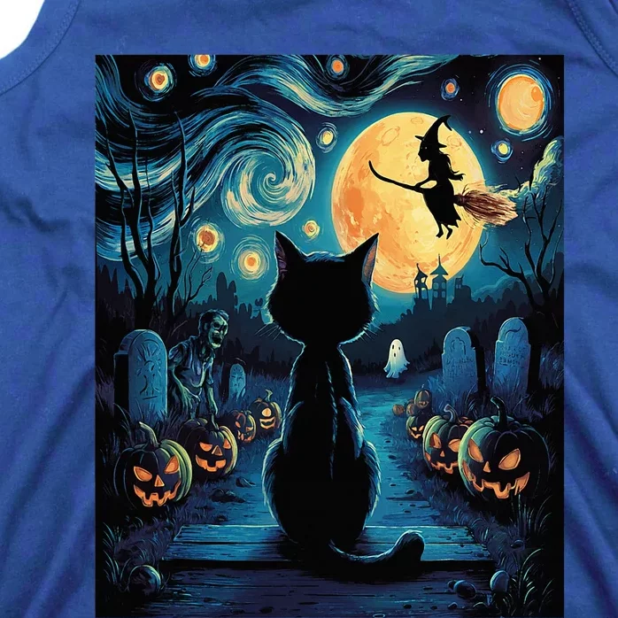 Halloween Witch Van Gogh Starry Night Black Cat Pumpkin Tank Top