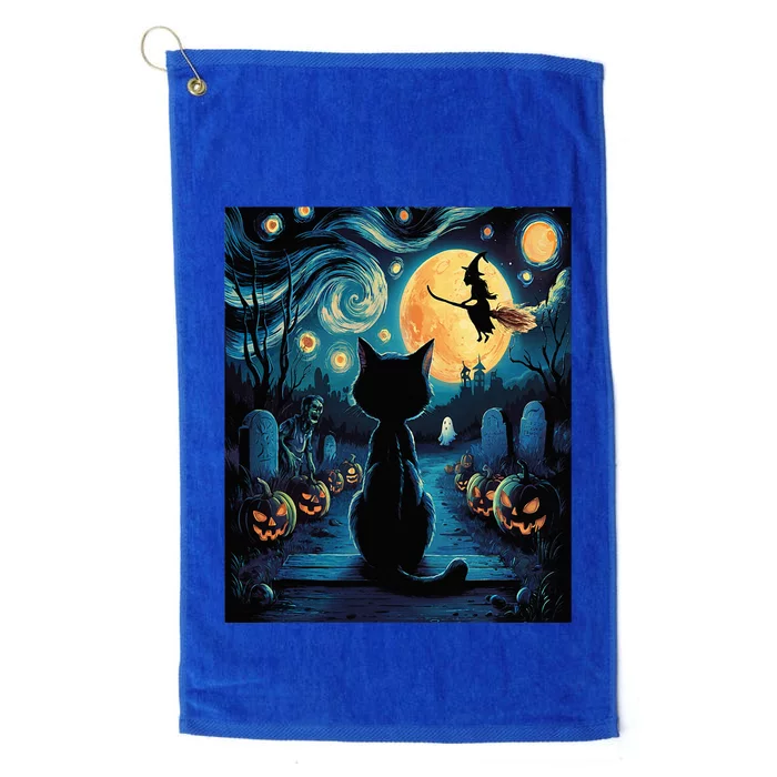 Halloween Witch Van Gogh Starry Night Black Cat Pumpkin Platinum Collection Golf Towel