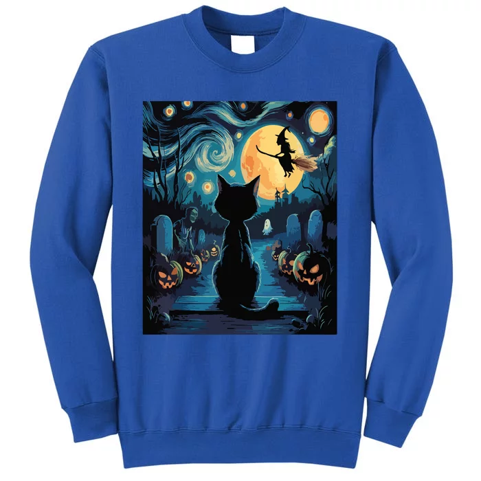 Halloween Witch Van Gogh Starry Night Black Cat Pumpkin Tall Sweatshirt