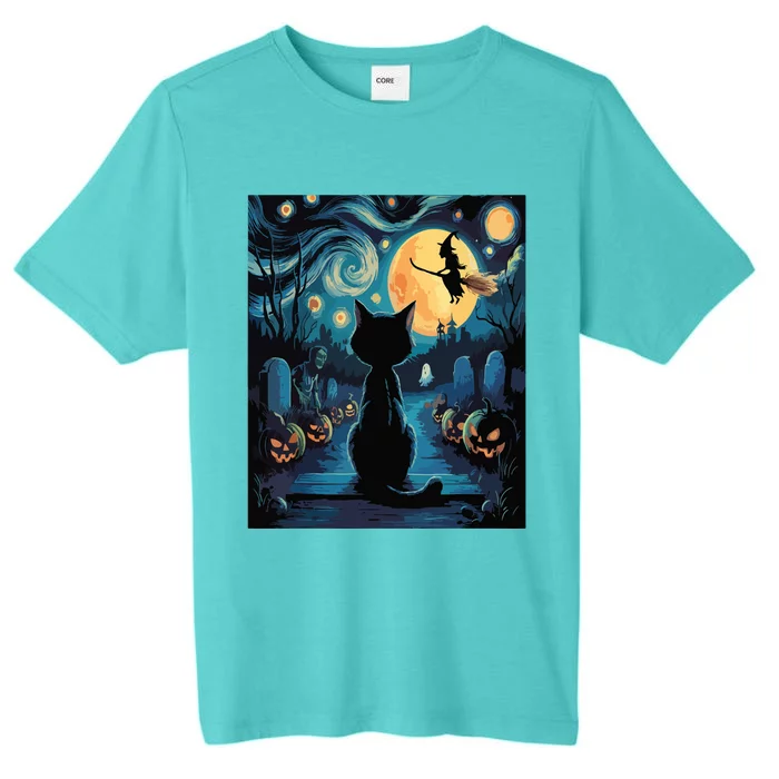 Halloween Witch Van Gogh Starry Night Black Cat Pumpkin ChromaSoft Performance T-Shirt