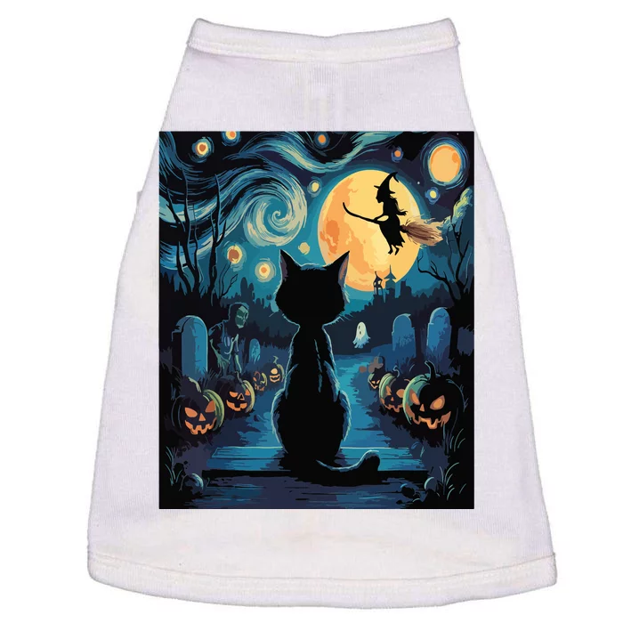 Halloween Witch Van Gogh Starry Night Black Cat Pumpkin Doggie Tank