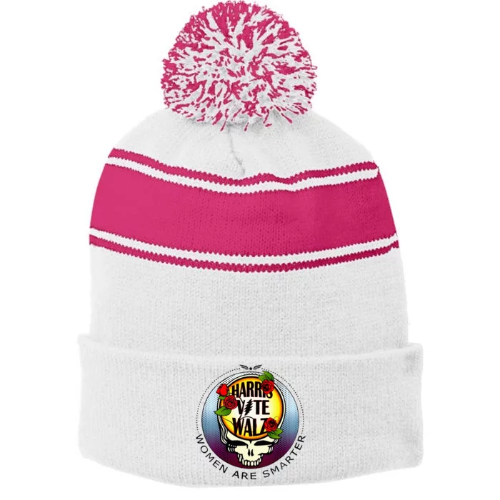 Harris Walz Vote Women Are Smarter Stripe Pom Pom Beanie