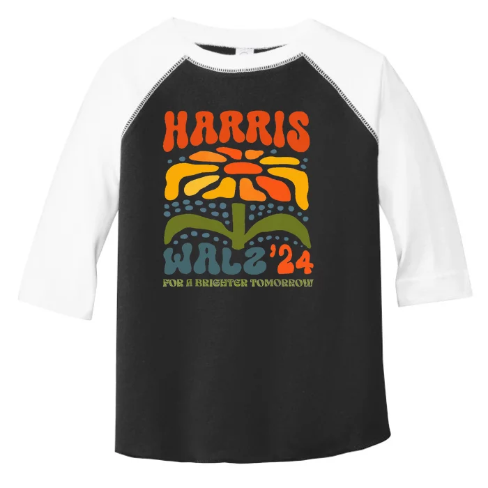 Harris Walz Waltz 2024 Retro Boho Groovy Flowers Toddler Fine Jersey T-Shirt