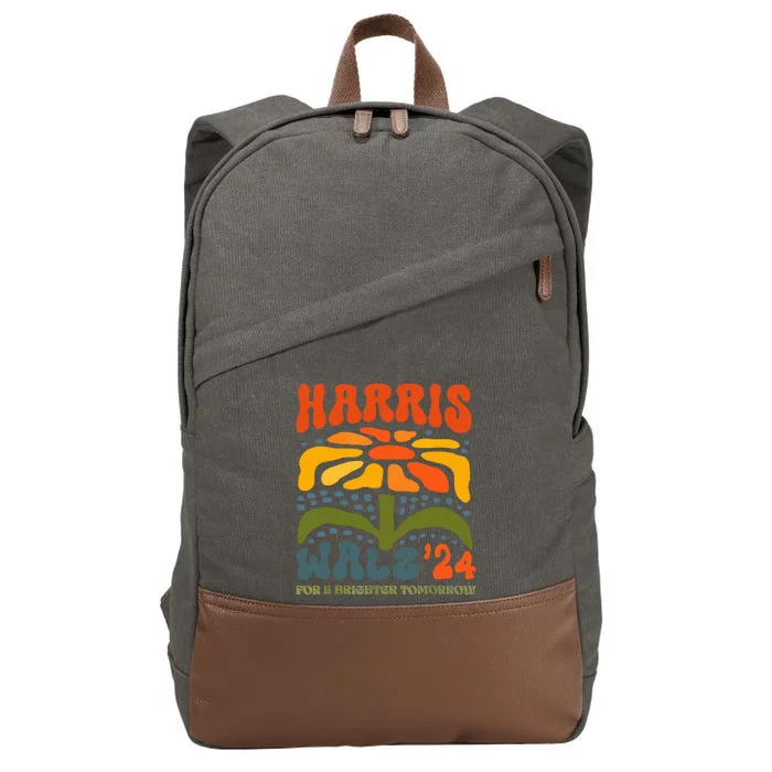 Harris Walz Waltz 2024 Retro Boho Groovy Flowers Cotton Canvas Backpack