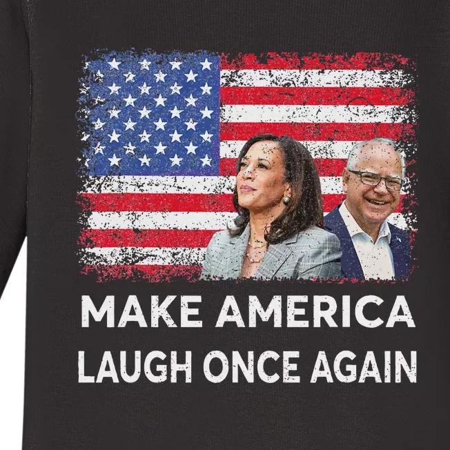 Harris Waltz Walz 2024 Make America Laugh Once Again Baby Long Sleeve Bodysuit