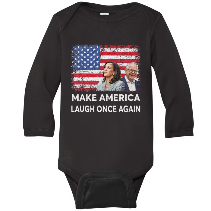 Harris Waltz Walz 2024 Make America Laugh Once Again Baby Long Sleeve Bodysuit