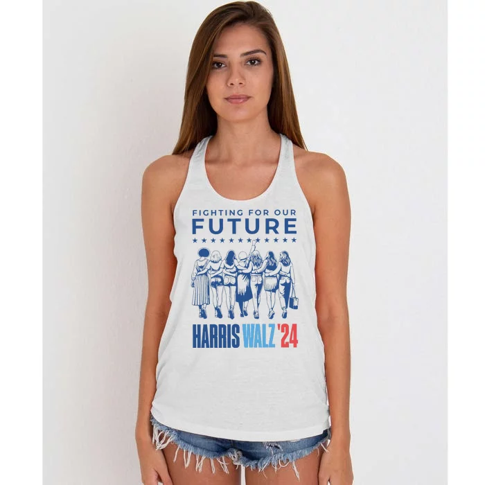 Harris Walz Waltz 2024 Harris Walz Future Button Election Women's Knotted Racerback Tank