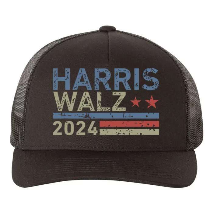 Harris Walz Waltz 2024 Retro Vintage Distressed Design Yupoong Adult 5-Panel Trucker Hat