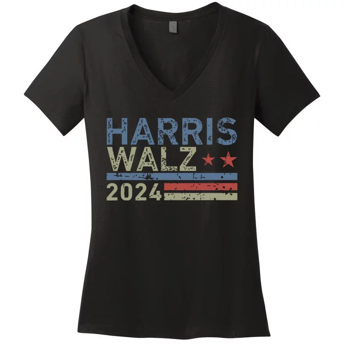 Harris Walz Waltz 2024 Retro Vintage Distressed Design Women's V-Neck T-Shirt