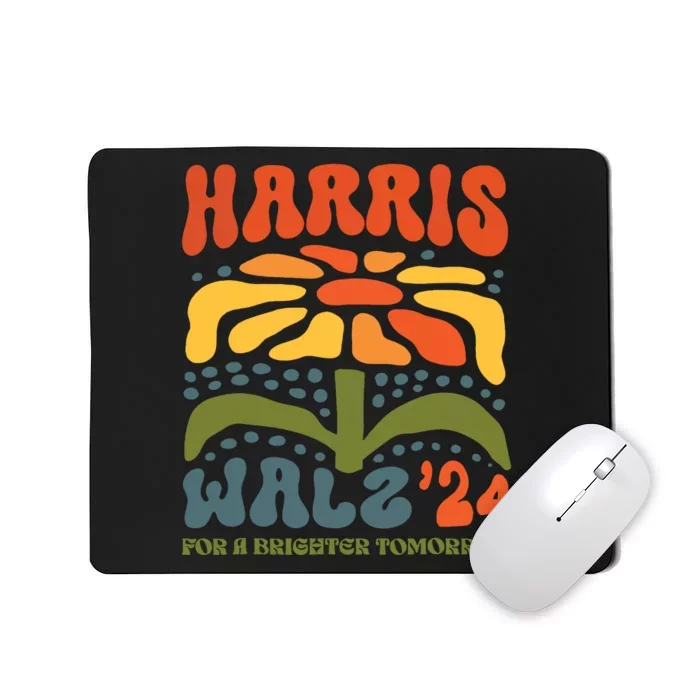 Harris Walz Waltz 2024 Retro Boho Vintage Groovy Flowers Mousepad