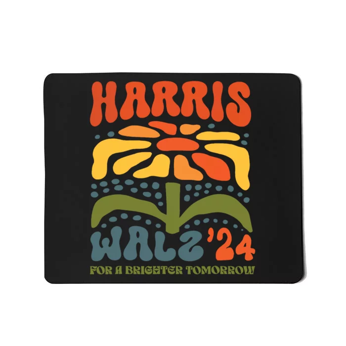 Harris Walz Waltz 2024 Retro Boho Vintage Groovy Flowers Mousepad