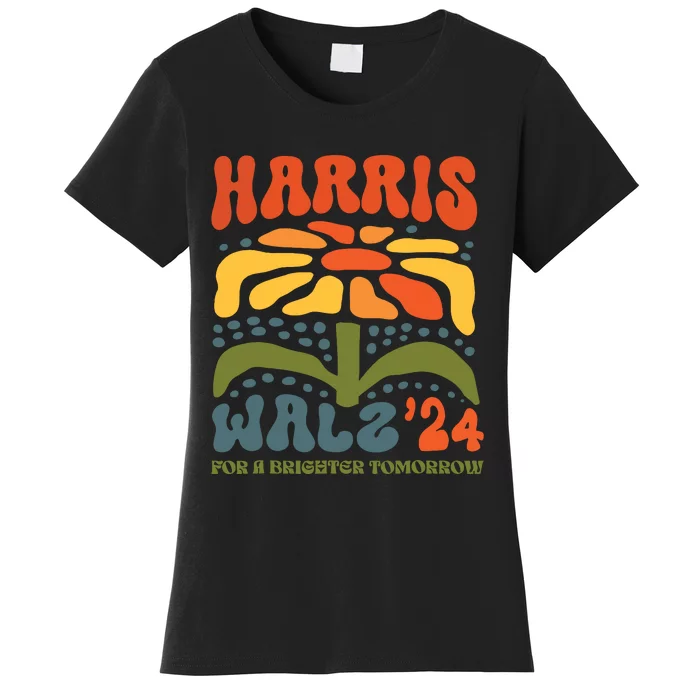 Harris Walz Waltz 2024 Retro Boho Vintage Groovy Flowers Women's T-Shirt