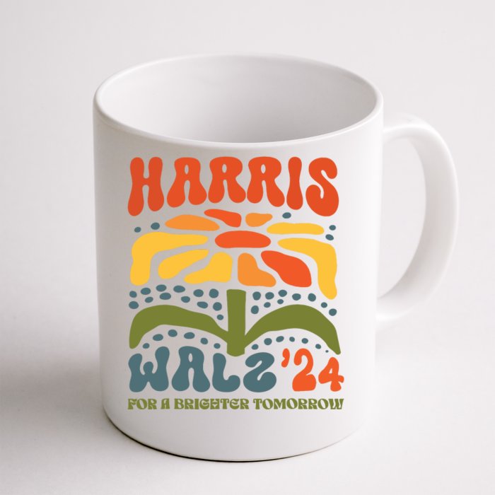 Harris Walz Waltz 2024 Retro Boho Vintage Groovy Flowers Front & Back Coffee Mug