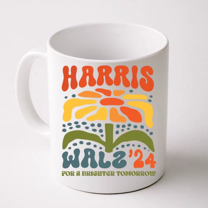 Harris Walz Waltz 2024 Retro Boho Vintage Groovy Flowers Front & Back Coffee Mug