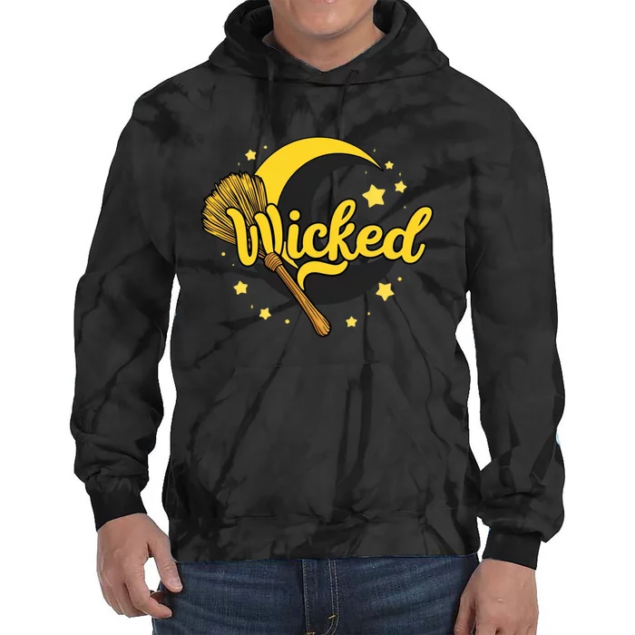 Halloween Wicked Witch Broom Retro Spooky Tie Dye Hoodie