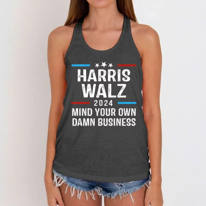 Harris Walz Waltz 2024 Mind Your Own Damn Business Women's Knotted Racerback Tank