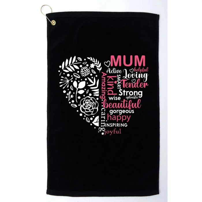 Heart With Words Of Kindness Mother's Day Gift Design For Mum Platinum Collection Golf Towel