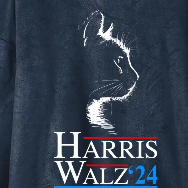 Harris Walz Waltz 2024 Election Funny Cat Ladies For Kamala Meaningful Gift Hooded Wearable Blanket