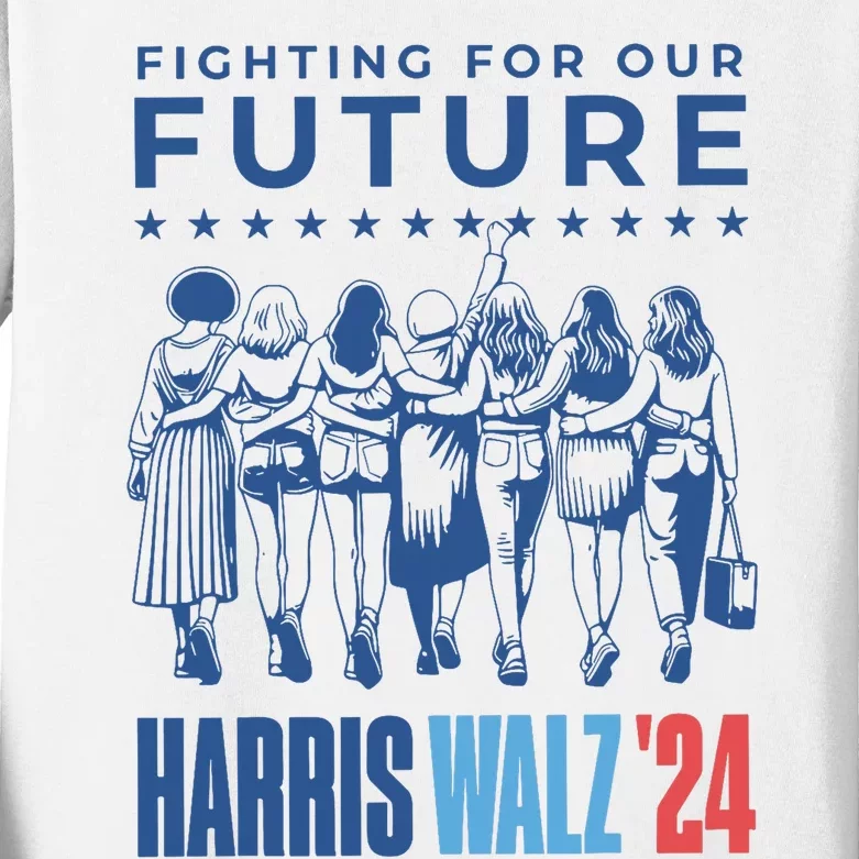 Harris Walz Waltz 2024 Harris Walz Future Button Election Kids Long Sleeve Shirt