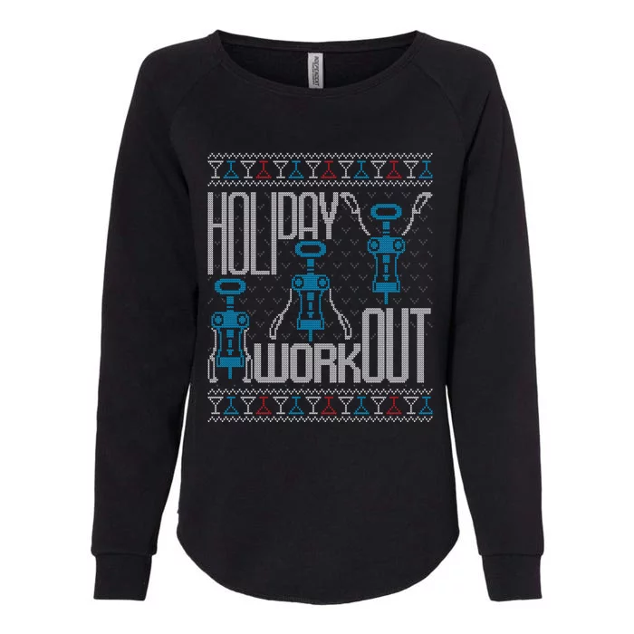 Holiday Workout Wine Corkscrew Funny Ugly Christmas Sweater Gift Womens California Wash Sweatshirt