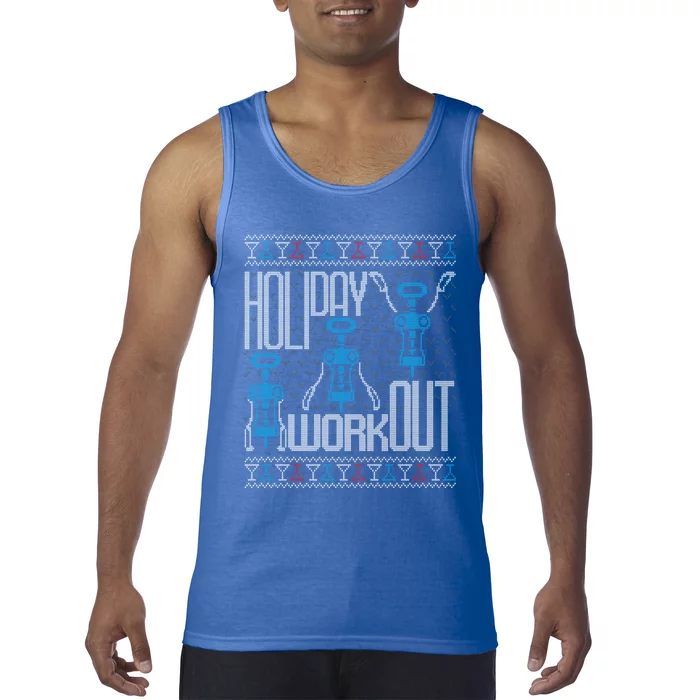 Holiday Workout Wine Corkscrew Funny Ugly Christmas Sweater Gift Tank Top